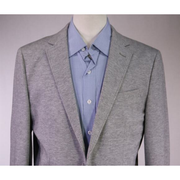 Sak Fifth Avenue Trim Fit Gray Jersey Knit Cotton Patch Pocket Sweater Blazer M - Picture 3 of 8